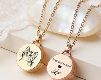 Collier commémoratif personnalisé en fourrure de portrait d'animal de compagnie, collier en poils de chien et de chat, cadeau de perte d'animal de compagnie, bijoux souvenir d'animal de compagnie, collier d'urne pour animaux de compagnie pour les cendres