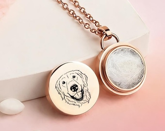Custom Pet Memorial Necklace For Fur, Engraved Pet Portrait Pendant, Personalized Pet Jewelry, Pet Loss Keepsake, Gift for Her
