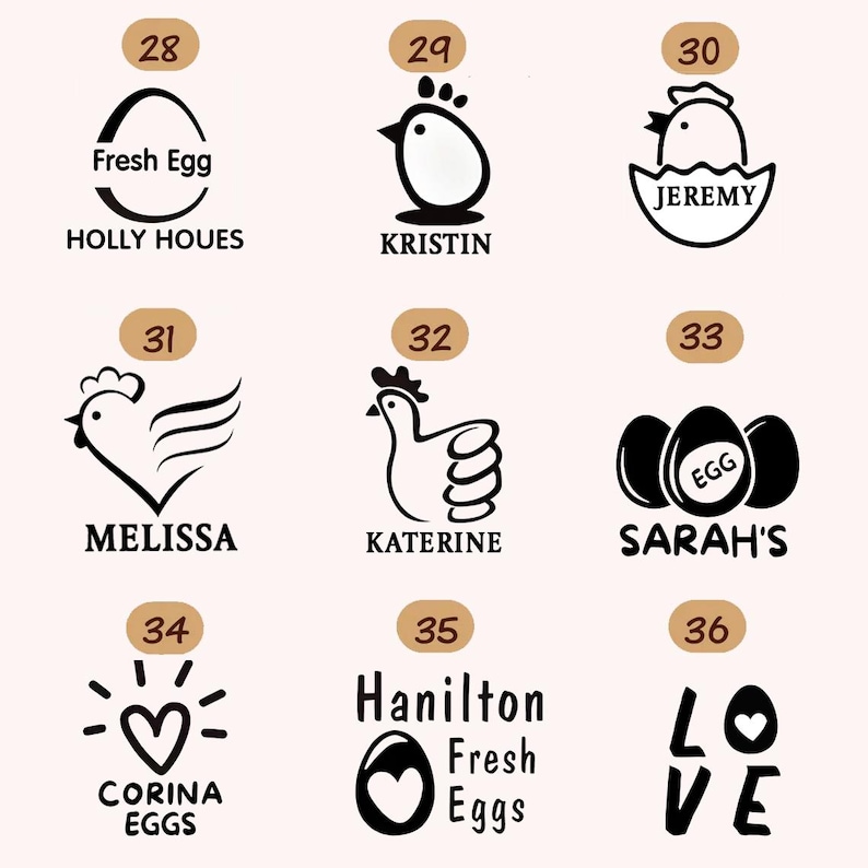 Personlig text- och ikonäggstämpel, anpassad livsmedelssäker färskäggstämpel för hönshus i trädgården bild 6