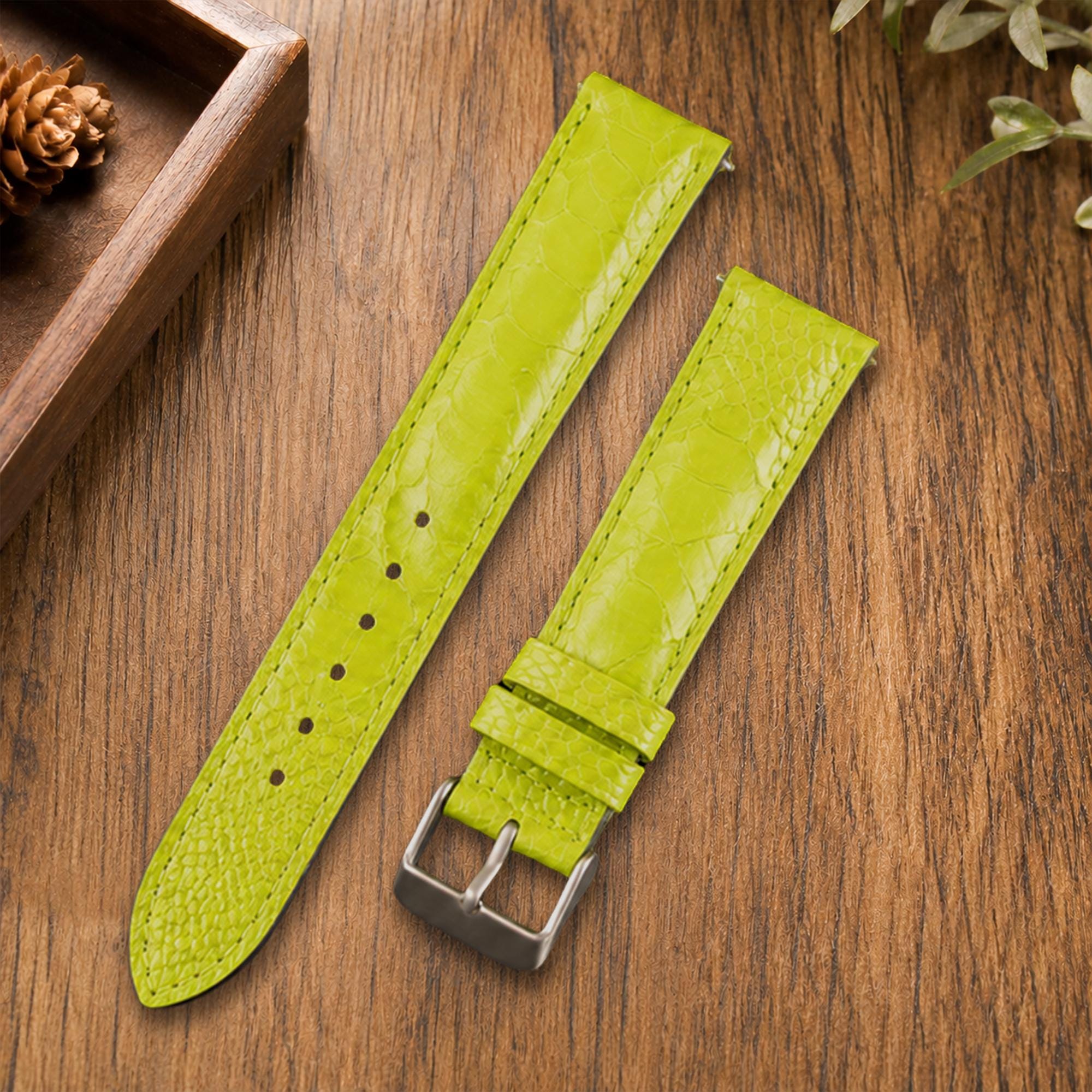Handmade Yellow Ostrich Leather Watch strap, Custom Sizes 12mm-24mm, Replacement Quick Release Wristwatch