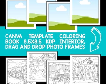 KDP Canva Template 8.5x8.5, Drag & Drop Photo Frames + Gemini AI Coloring Book Prompt