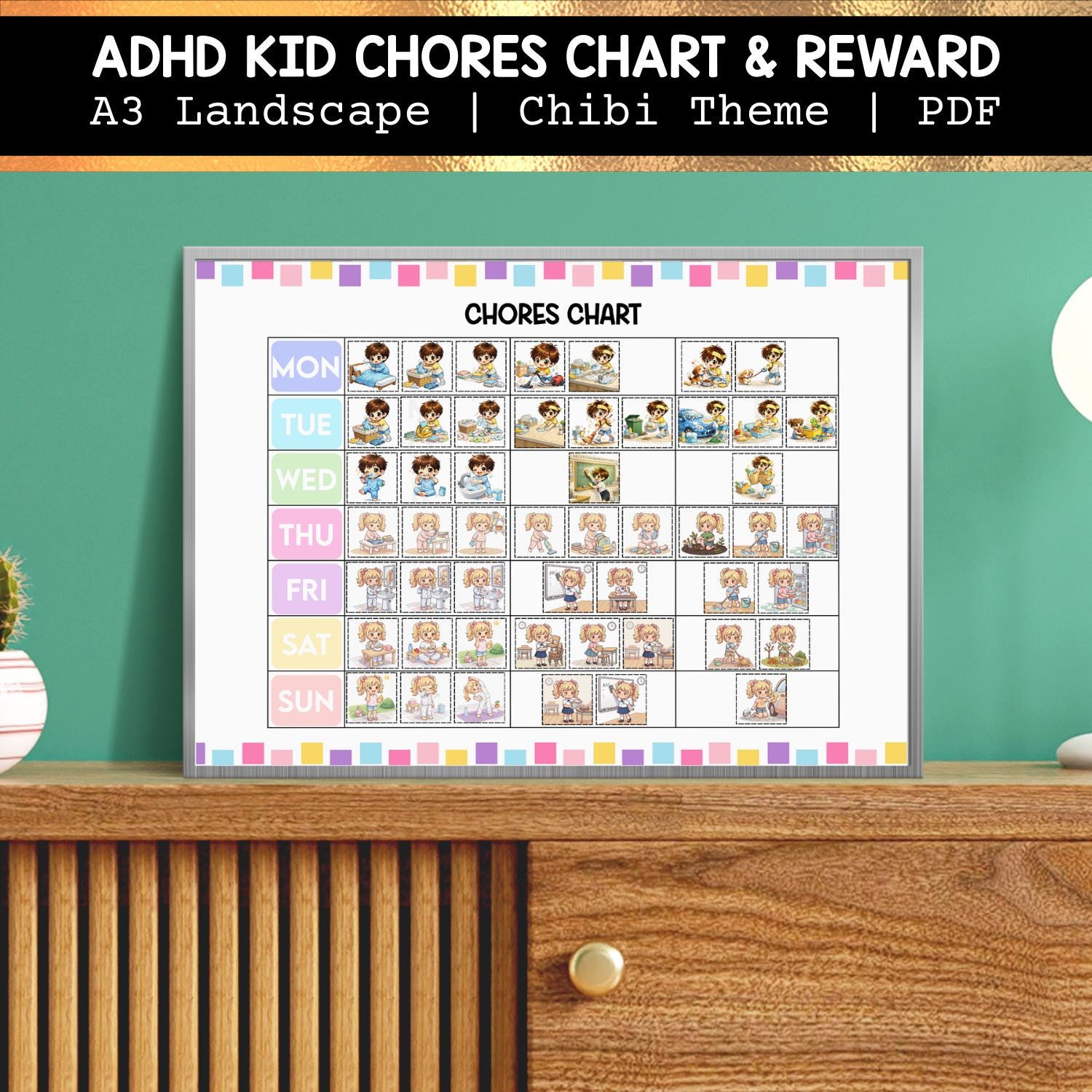 Daily Routine Chibi ADHD Visual Chore Chart for Kids | Chibi Routine Schedule, Reward ...