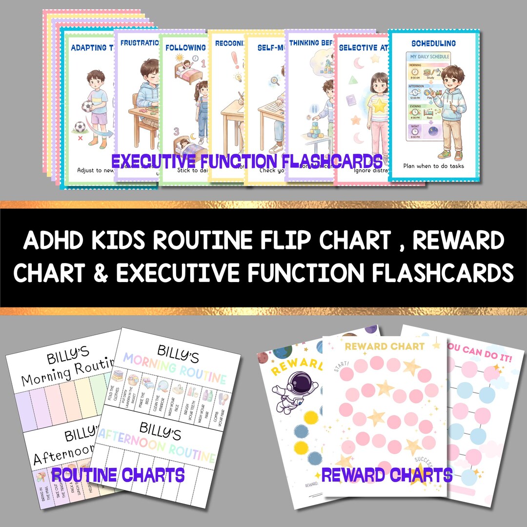 ADHD Kids Routine Flip and Reward Chart Executive Function Flashcards ...