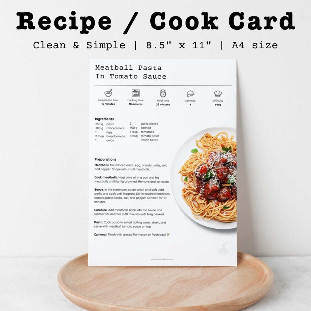 Canva Recipe Card Template, Editable Printable Cookbook Page, US Letter