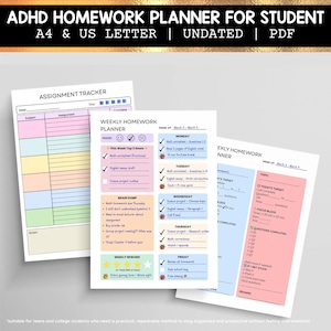 ADHD Homework Planner & Assignment Tracker | Pastel Student Organizer (PDF)