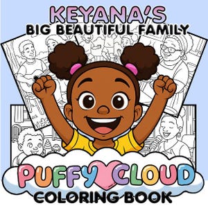 La grande e bellissima famiglia di Keyana - Pacchetto divertimento - 5 pagine - Pagine da colorare stampabili - Libri da colorare Puffy Cloud - Libro da colorare della famiglia nera