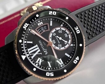 CARTIER Calibre de Cartier Diver Herrenuhr mit schwarzem Zifferblatt, Artikel-Nr. W7100052-GEBRAUCHT