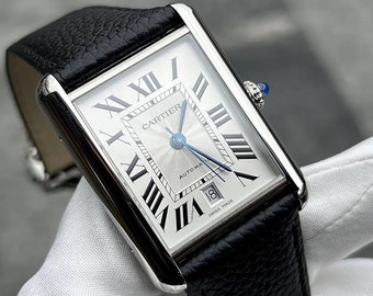 CARTIER Tank Must XL Automatico Acciaio Nero Pelle Quadrante Argento WSTA0040