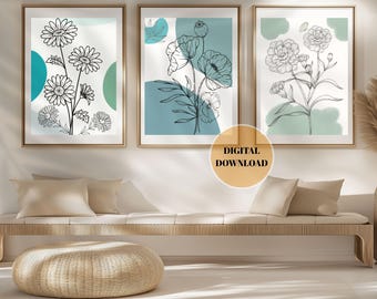 Green Wall Art Set of 3 | Botanical Prints | Neutral Decor | Modern Neutral Printable Art | Digital Printable Wall Art | Digital Download