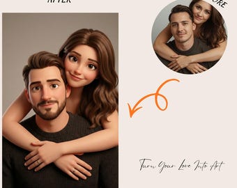 Custom Cartoon Couple Portrait from Photo | Romantic Gift for Couples | Valentine’s Day Illustration