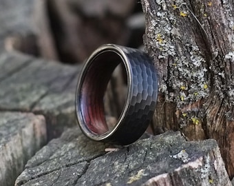 Black Tungsten Ring with Snake Wood Liner