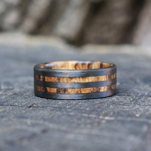 Wood and Carbon Fibre Ring - Black Wedding Band with Maple - Rustic Outdoor Mens Engagement