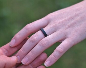 Narrow Tungsten and Wood Ring - Ironwood and Black Tungsten - Minimalist Womens Ring - Engagement Band For Her