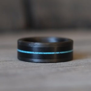 Bison Horn and Turquoise Wedding Band - Black Ring for Men - Stone Inlay