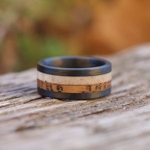 Wood Ring Whiskey Barrel Wood, Carbon Fiber Band image 4