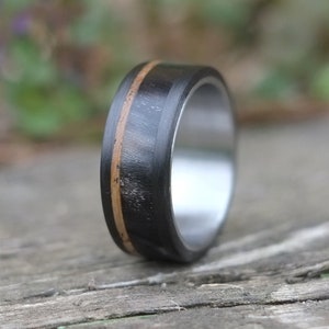 Buffalo Horn and Whiskey Barrel Wedding Band - Carbon Fiber Ring