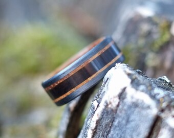 Bison Horn and Wood Ring - Whiskey Barrel and Carbon Fiber Band