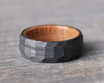 Carbon Fiber Ring - Bourbon Barrel Interior - Black and Silver Ring - Mens Wedding Band