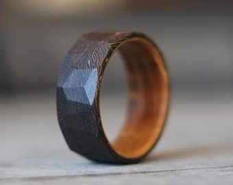 Forged Carbon Ring - Bourbon Barrel Interior - Copper Accent Ring - Mens Wedding Band