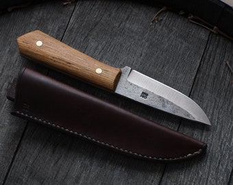 Field Knife - Bushcraft - Hunting Blade with Spalted Ash Wood and Brass - Hight Carbon Steel - Groomsmen Gift