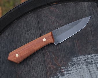 Hunting Knife - Bushcraft Blade with Applewood and Brass - High Carbon Sawmill Steel - Groomsmen Gift