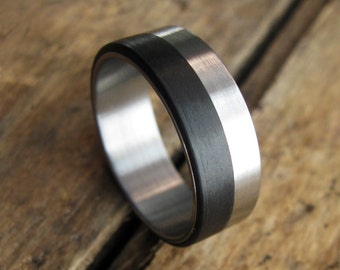Black Ring for Men - Carbon Fiber and Stainless Steel Ring - Boyfriend Gift - For Him