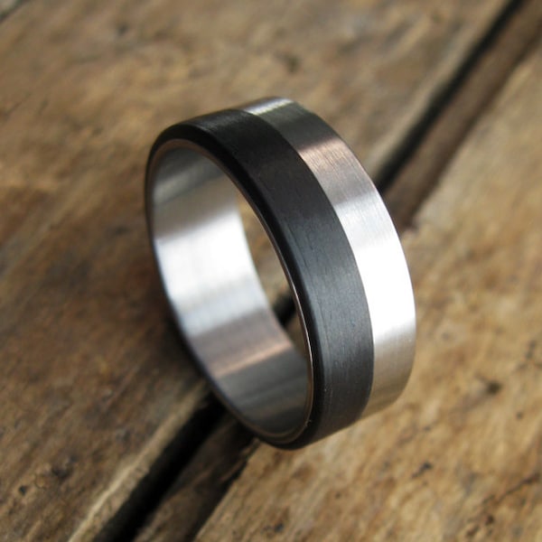 Black Ring for Men - Carbon Fiber and Stainless Steel Ring - Boyfriend Gift - For Him