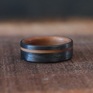 Applewood Ring - Carbon Fiber and Wood Band - Mens Wooden Wedding Ring - Rustic Outdoor Wedding