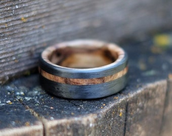 Maple Wood Ring Bound in Carbon Fiber - Wooden Wedding Band - Black Rustic Ring - Outdoor Ceremony