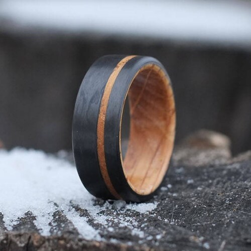 Whiskey Barrel Oak With Carbon Fiber Wood Ring Black Mens Etsy