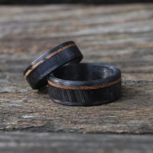Bison Horn Ring with Whiskey Barrel Wood and Carbon Fiber, Mens Wood Wedding Ring, Unique Wedding Band, Gifts for Him