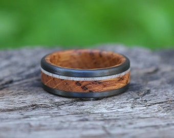 Rum Barrel and Antler Ring - Carbon Fiber Band - Affordable Wedding Band - Mens Engagement