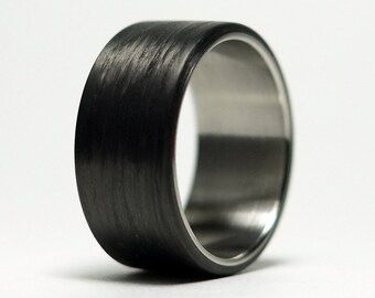Black Band Ring - Carbon Fiber and Stainless Steel - Minimalist Wedding for Men