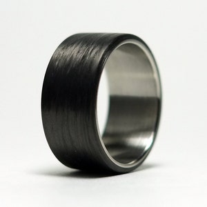 Black Band Ring - Carbon Fiber and Stainless Steel - Minimalist Wedding for Men