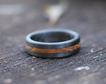 Whiskey Barrel Ring with Carbon Fiber - Mens Black Minimal Ring - Anniversary Gift for Him
