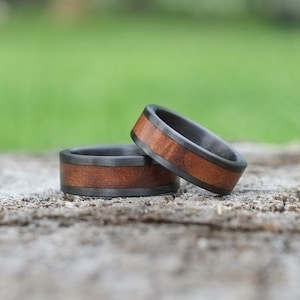 Wooden Ring - Mens Wedding Band with Carbon and Walnut