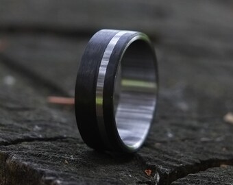 Carbon Fiber Ring - Stainless Steel - Simple Black Ring - Minimal