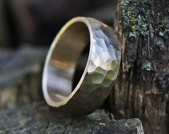 Hammered Brass Ring - Rustic Wedding Band - Simple Engagement - Textured by Hand