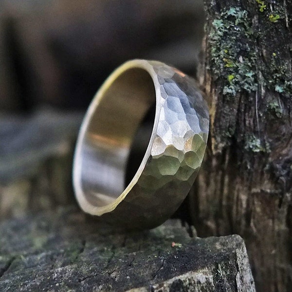 Hammered Brass Ring - Rustic Wedding Band - Simple Engagement - Textured by Hand