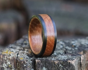 Whiskey Barrel Wedding Band - Carbon Fiber Edges