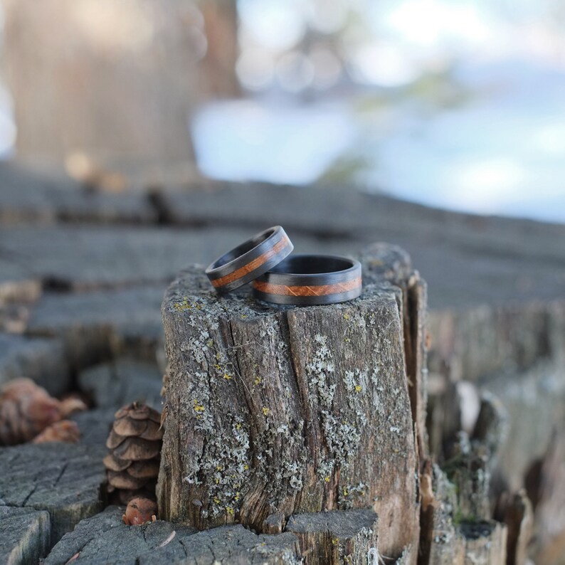 Whiskey Barrel Ring With Carbon Fiber Mens Black Minimal Etsy Canada
