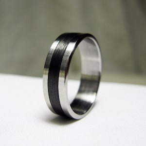 Minimalist Ring - Black Wedding Band - Carbon Fibre and Steel - Handcrafted for Him