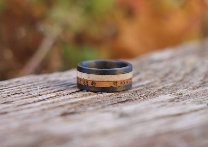 Wood Ring Whiskey Barrel Wood, Carbon Fiber Band image 4