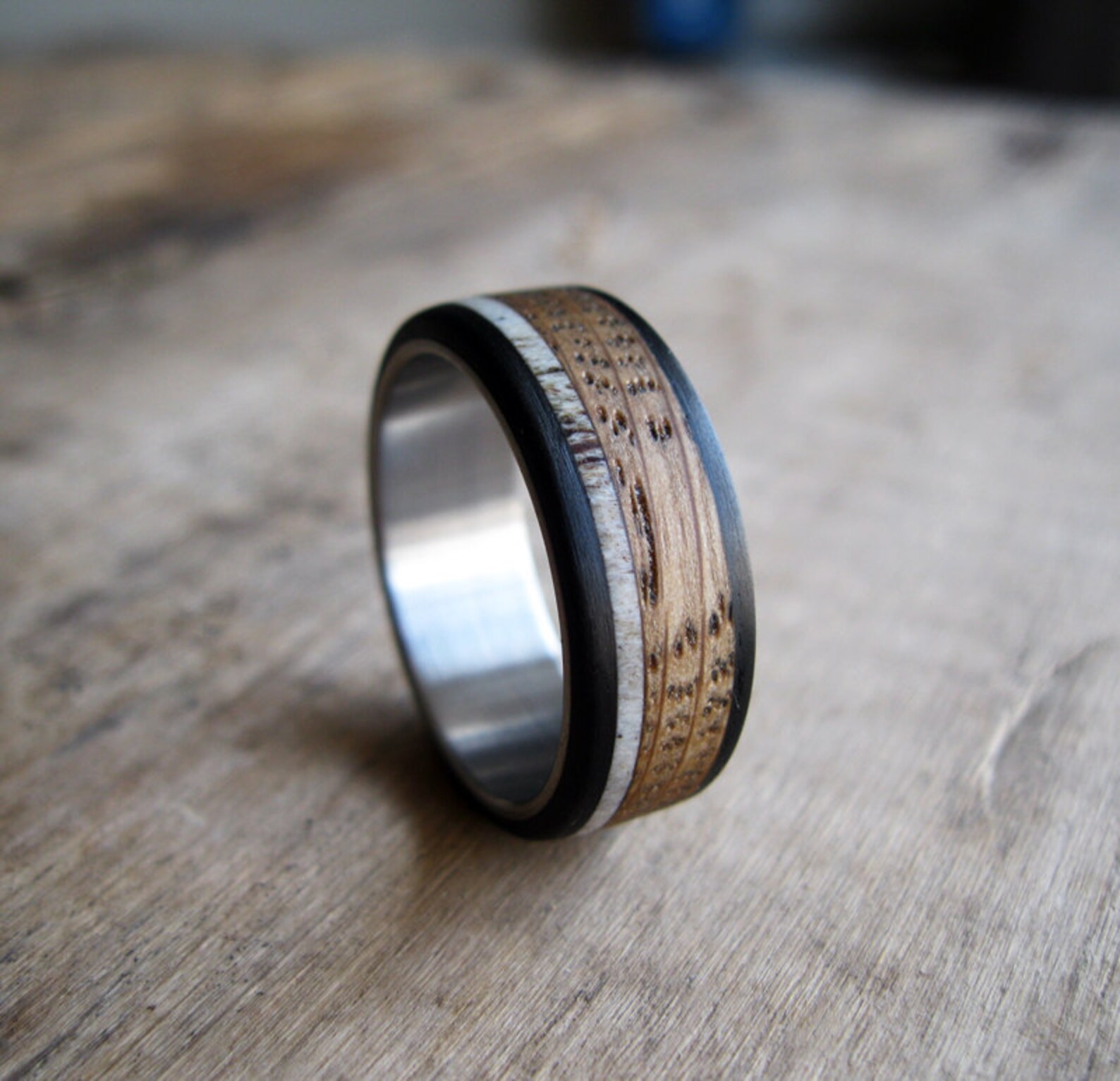 Bourbon Barrel Ring With Antler Carbon Fiber and Steel Mens Etsy UK