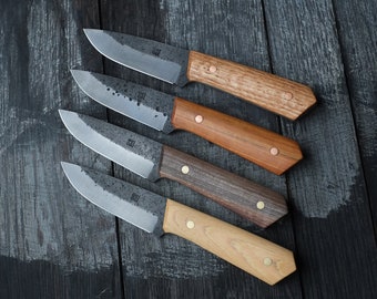 Bushcraft Knife with Custom Wood Handle - Hight Carbon Sawmill Steel Blade - Groomsmen - Gift for Hunter - Leather Sheath