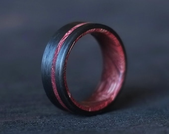 Red Elm Ring - Wood and Carbon Fiber Wedding Band - 8mm