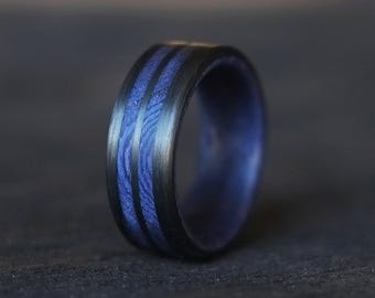 Purple Wood Ring - Carbon Fiber and Wood Black Wedding Band - Alternative Jewelry - Ethical