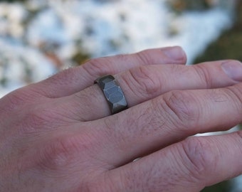 Textured Wedding Band Flinted Steel Ring