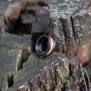 Wood Ring Whiskey Barrel Wood, Carbon Fiber Band image 3