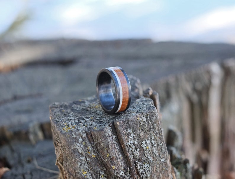 Carbon Fiber Ring With Whiskey Barrel Oak and Deer Antler Etsy